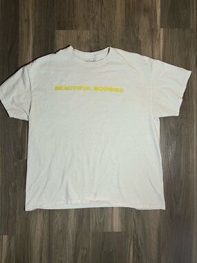 Posty Co. Beautiful Boobies Wow Graphic T-Shirt White Crew Neck XL